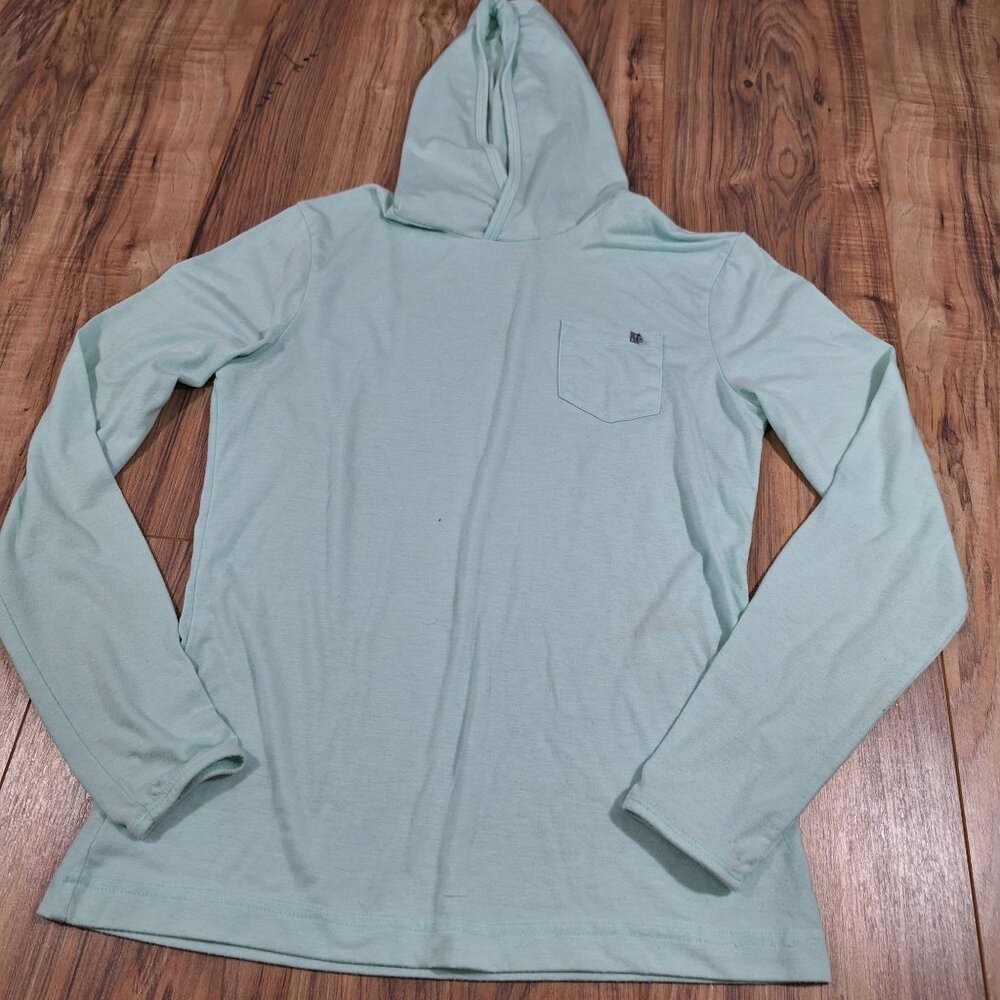 Huk long sleeve teal hooded shirt size medium